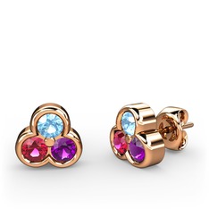 Mini Tria Küpe - Akuamarin, rodolit garnet ve ametist 18 ayar rose altın küpe #zxcte5