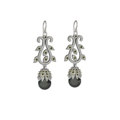 Şah İnci Küpe - Siyah inci ve peridot 18 ayar beyaz altın küpe #10f7myq