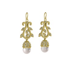 Şah İnci Küpe - Inci ve pırlanta 14 ayar altın küpe (1.02 karat) #173vp8t