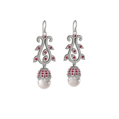 Şah İnci Küpe - Inci ve rodolit garnet 925 ayar gümüş küpe #182ghmg