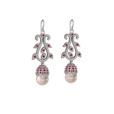 Pembe inci ve rodolit garnet 14 ayar beyaz altın küpe