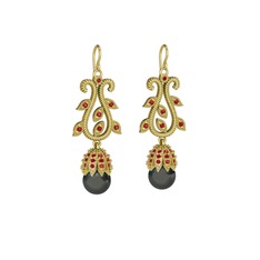 Şah İnci Küpe - Siyah inci ve garnet 14 ayar altın küpe #18sti1e