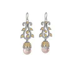 Şah İnci Küpe - Pembe inci ve sitrin 925 ayar gümüş küpe #1dvtntj