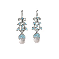 Şah İnci Küpe - Inci ve akuamarin 8 ayar beyaz altın küpe #1fdmpk5