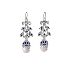 Şah İnci Küpe - Inci ve lab safir 8 ayar beyaz altın küpe #1fntfsa