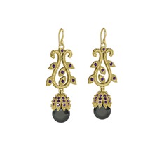 Şah İnci Küpe - Siyah inci ve ametist 8 ayar altın küpe #1g2zazk