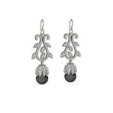 Şah İnci Küpe - Siyah inci ve swarovski 18 ayar beyaz altın küpe #1gvq16x
