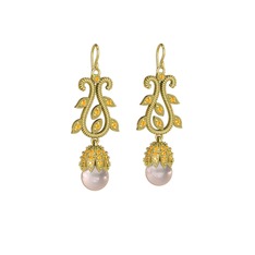 Şah İnci Küpe - Pembe inci ve sitrin 925 ayar altın kaplama gümüş küpe #1ilu1j5