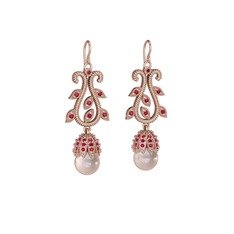 Pembe inci ve rodolit garnet 14 ayar rose altın küpe