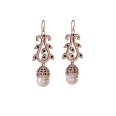 Şah İnci Küpe - Pembe inci ve siyah zirkon 8 ayar rose altın küpe #1p2ov8v