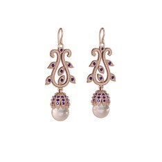 Şah İnci Küpe - Pembe inci ve ametist 925 ayar rose altın kaplama gümüş küpe #1rv9ztb