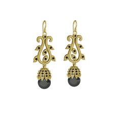 Şah İnci Küpe - Siyah inci ve siyah zirkon 925 ayar altın kaplama gümüş küpe #1wwob50