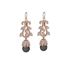 Şah İnci Küpe - Siyah inci ve swarovski 8 ayar rose altın küpe #1x5uxrz