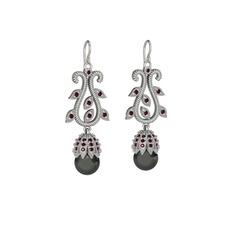 Şah İnci Küpe - Siyah inci ve kök yakut 8 ayar beyaz altın küpe #4yekxt