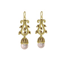 Şah İnci Küpe - Pembe inci ve kök yakut 925 ayar altın kaplama gümüş küpe #5o4la7