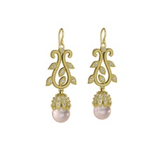 Şah İnci Küpe - Pembe inci ve beyaz zirkon 8 ayar altın küpe #71ceze