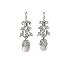 Şah İnci Küpe - Inci ve swarovski 14 ayar beyaz altın küpe #a95i4p