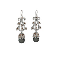 Şah İnci Küpe - Siyah inci ve dumanlı kuvars 14 ayar beyaz altın küpe #f884ei