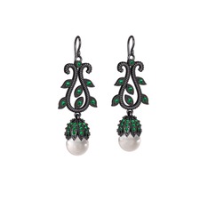 Inci ve yeşil kuvars 925 ayar siyah rodyum kaplama gümüş küpe