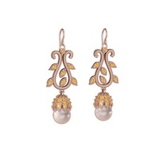 Şah İnci Küpe - Pembe inci ve sitrin 8 ayar rose altın küpe #n26wuh