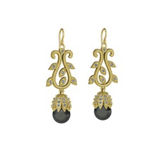 Şah İnci Küpe - Siyah inci ve elmas 925 ayar altın kaplama gümüş küpe (1.02 karat) #r7ukh5