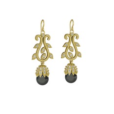 Siyah inci ve swarovski 925 ayar altın kaplama gümüş küpe
