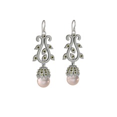 Pembe inci ve peridot 18 ayar beyaz altın küpe