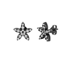 Yasemin Çiçeği Küpe - Swarovski 925 ayar siyah rodyum kaplama gümüş küpe #1t83sqz