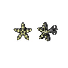 Yasemin Çiçeği Küpe - Peridot 925 ayar siyah rodyum kaplama gümüş küpe #1uyvygi