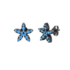 Yasemin Çiçeği Küpe - Akuamarin 925 ayar siyah rodyum kaplama gümüş küpe #7f8zt3