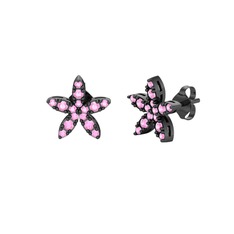 Yasemin Çiçeği Küpe - Pembe kuvars 925 ayar siyah rodyum kaplama gümüş küpe #k5qbiy