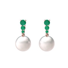 Nil Damlası İnci Küpe - Inci ve kök zümrüt 18 ayar rose altın küpe #11nroci