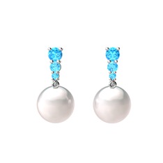 Nil Damlası İnci Küpe - Inci ve akuamarin 14 ayar beyaz altın küpe #1b1v2w2