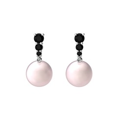 Nil Damlası İnci Küpe - Pembe inci ve siyah zirkon 14 ayar beyaz altın küpe #1lveyts