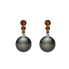 Nil Damlası İnci Küpe - Siyah inci ve dumanlı kuvars 8 ayar beyaz altın küpe #1mlezql