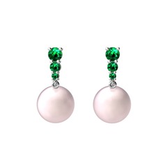 Nil Damlası İnci Küpe - Pembe inci ve yeşil kuvars 8 ayar beyaz altın küpe #1my7fjk