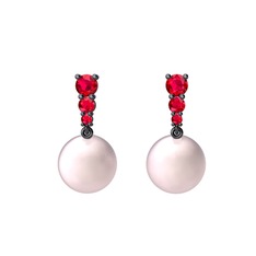 Pembe inci ve rodolit garnet 925 ayar siyah rodyum kaplama gümüş küpe