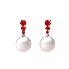 Inci ve garnet 18 ayar beyaz altın küpe