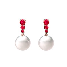 Nil Damlası İnci Küpe - Inci ve rodolit garnet 14 ayar rose altın küpe #1ynt25c