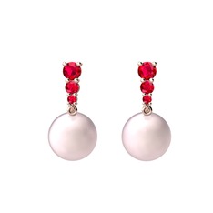 Nil Damlası İnci Küpe - Pembe inci ve rodolit garnet 18 ayar rose altın küpe #1yof25s