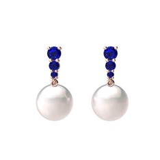 Nil Damlası İnci Küpe - Inci ve lab safir 925 ayar rose altın kaplama gümüş küpe #3x9t4k