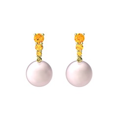 Nil Damlası İnci Küpe - Pembe inci ve sitrin 18 ayar altın küpe #4wua73