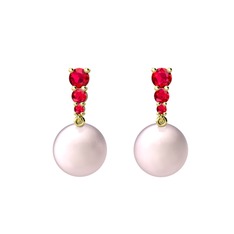 Pembe inci ve rodolit garnet 18 ayar altın küpe