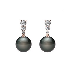 Siyah inci ve swarovski 8 ayar rose altın küpe