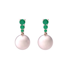 Nil Damlası İnci Küpe - Pembe inci ve kök zümrüt 925 ayar rose altın kaplama gümüş küpe #8eiwny