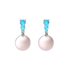 Nil Damlası İnci Küpe - Pembe inci ve akuamarin 14 ayar rose altın küpe #azu3m5