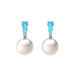 Nil Damlası İnci Küpe - Inci ve akuamarin 18 ayar rose altın küpe #h9u5m2