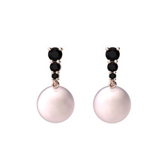 Nil Damlası İnci Küpe - Pembe inci ve siyah zirkon 8 ayar rose altın küpe #hdgh6k
