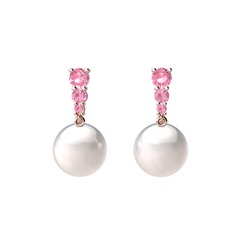 Inci ve pembe kuvars 14 ayar rose altın küpe