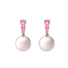 Nil Damlası İnci Küpe - Pembe inci ve pembe kuvars 14 ayar rose altın küpe #qibqiy